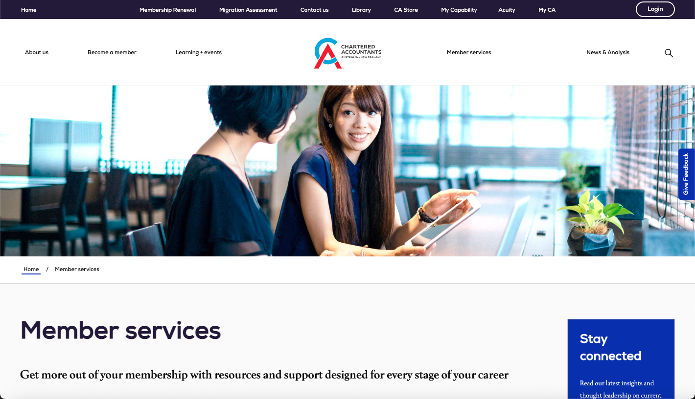 Homepage of Chartered Accountants ANZ
